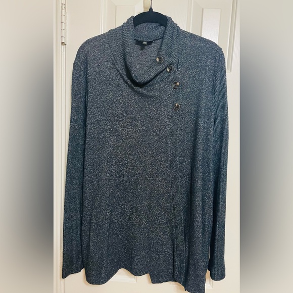 Bobeau Women's Gray Button Neck Sweater Tunic Top Long Sleeve Size Medium - Picture 1 of 11